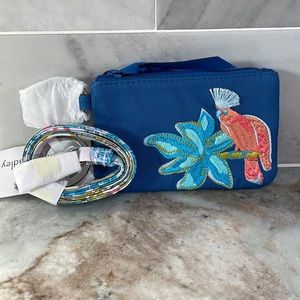 Vera Bradley EMBELLISHED Zip ID Case Wallet & Lanyard RAIN FOREST CANOPY NEW